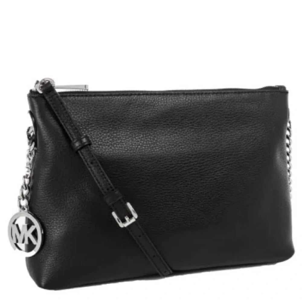 Michael Kors Chain Jet Set Messenger Bag Black Leather - Picture 1 of 15